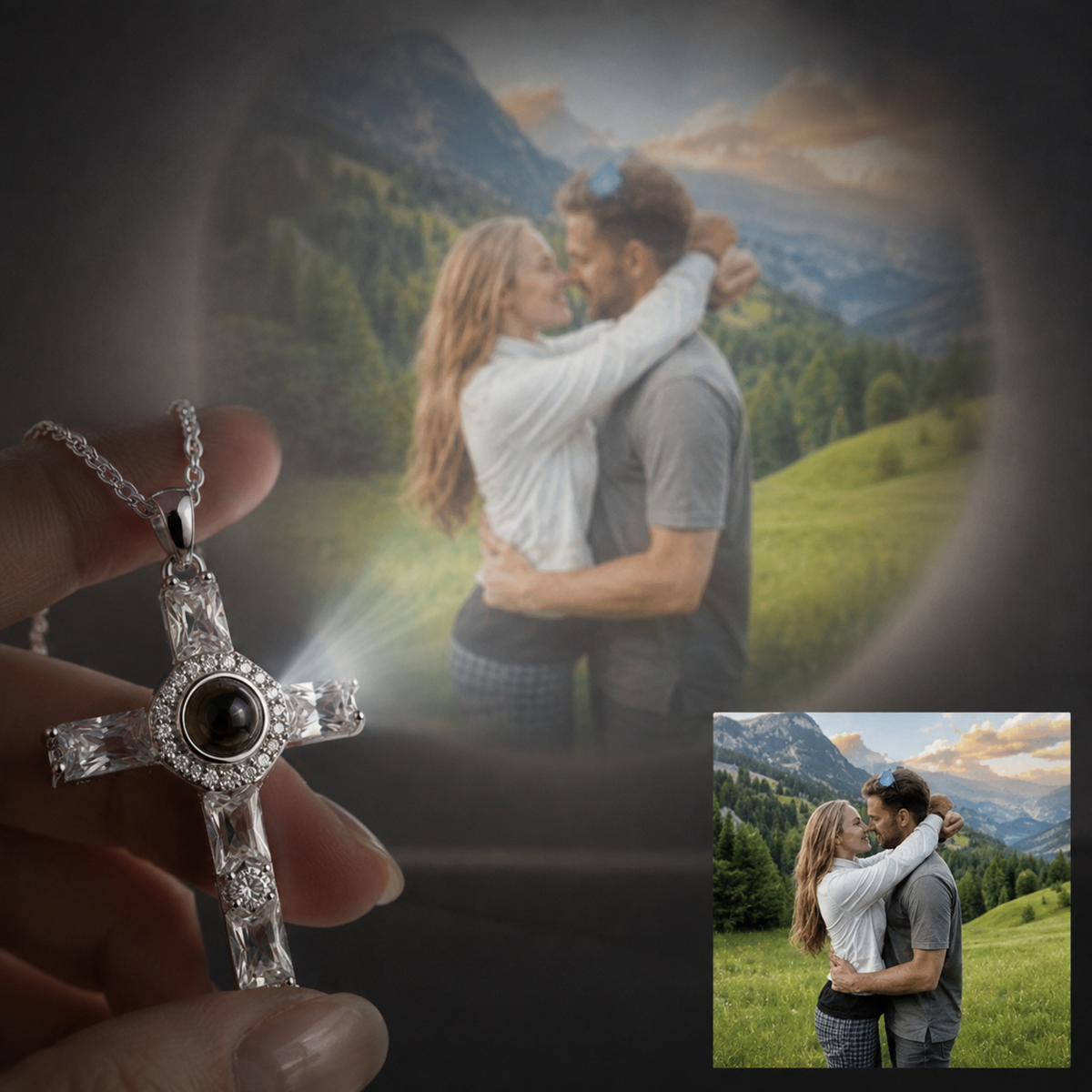 Personalised Classic Holy Cross Photo Projection Necklace
