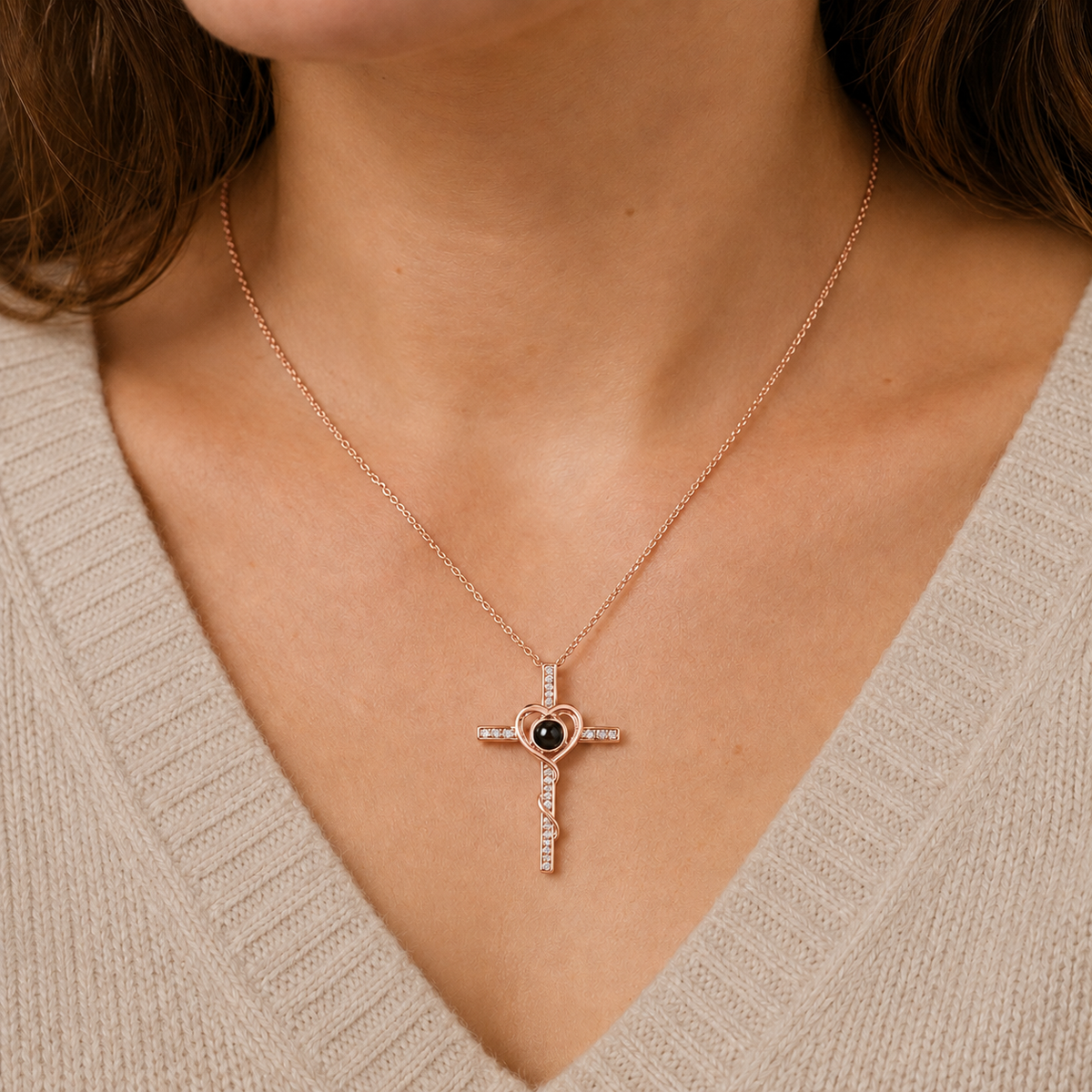 Personalised Divine Love Cross Photo Projection Necklace