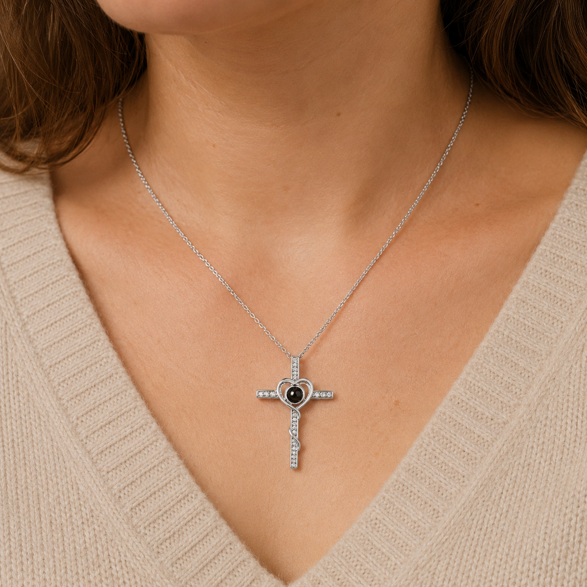 Personalised Divine Love Cross Photo Projection Necklace