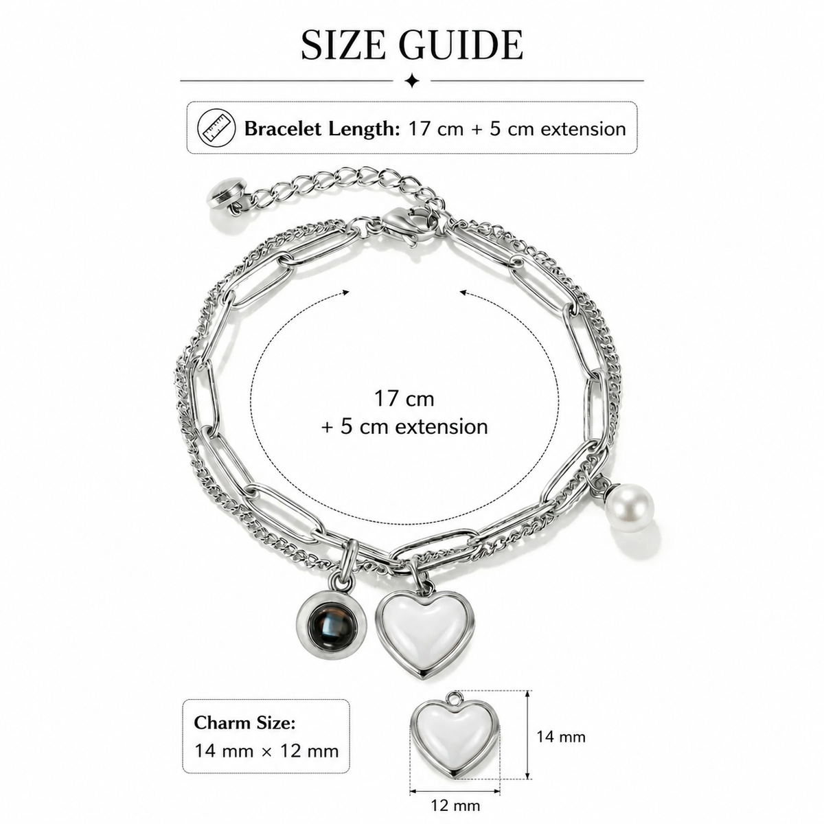 Personalised Heart & Pearl Photo Projection Bracelet